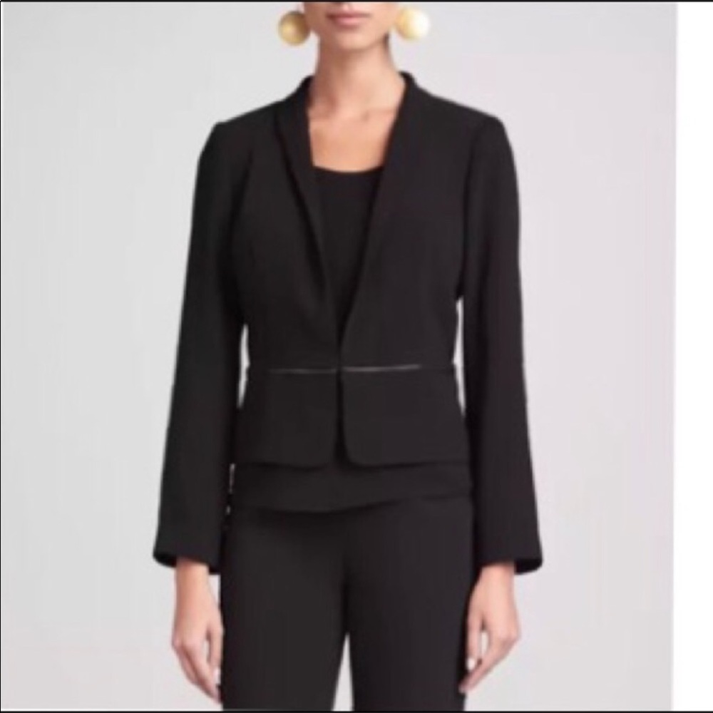 Eileen Fisher Leather Trim Blazer- Black- Size S